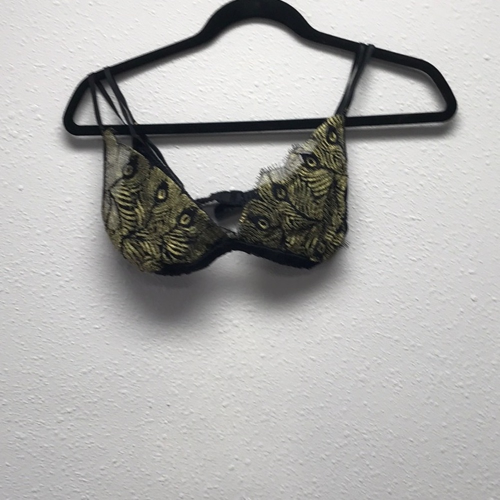 Wendy Glez Black and Gold Lace Bralette Intimates